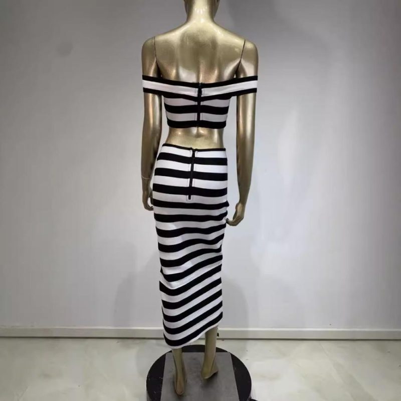 Womens Bottoms |  Black And White Satin Stripe Skirt Bottoms Bottoms