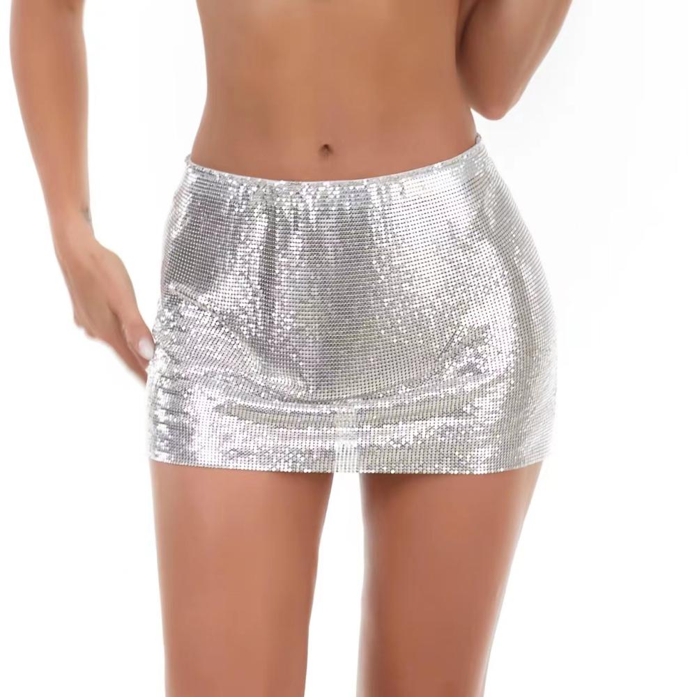 Womens Bottoms |  Fashion To Figure – Silver Sequin Mini Skirt Bottoms Bottoms