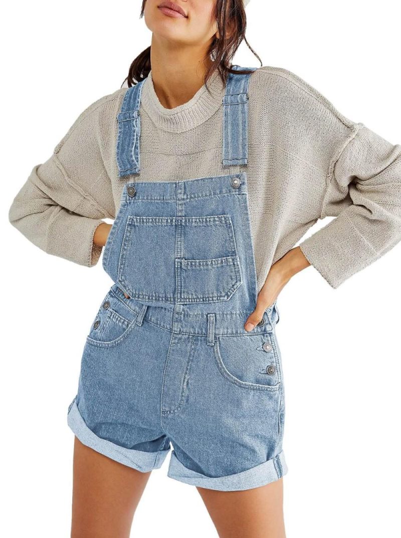 Womens Bottoms |  Frayed Denim Short Overalls Bottoms Bottoms