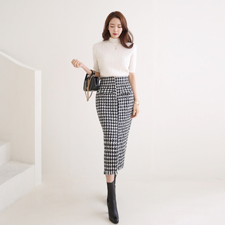 Womens Bottoms |  Houndstooth Knit Maxi Skirt Bottoms BLACK & WHITE