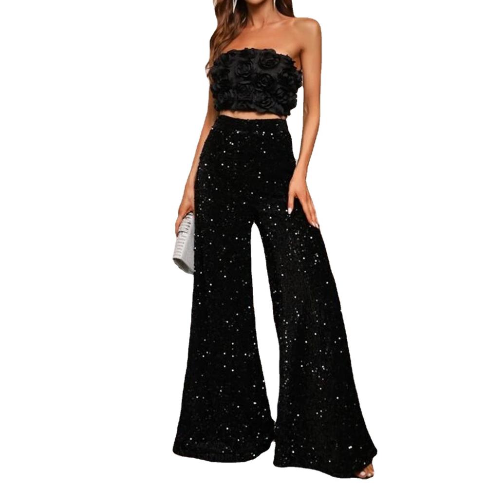 Womens Bottoms |  Mid Rise Sequin Embellished Pant Bottoms Bottoms