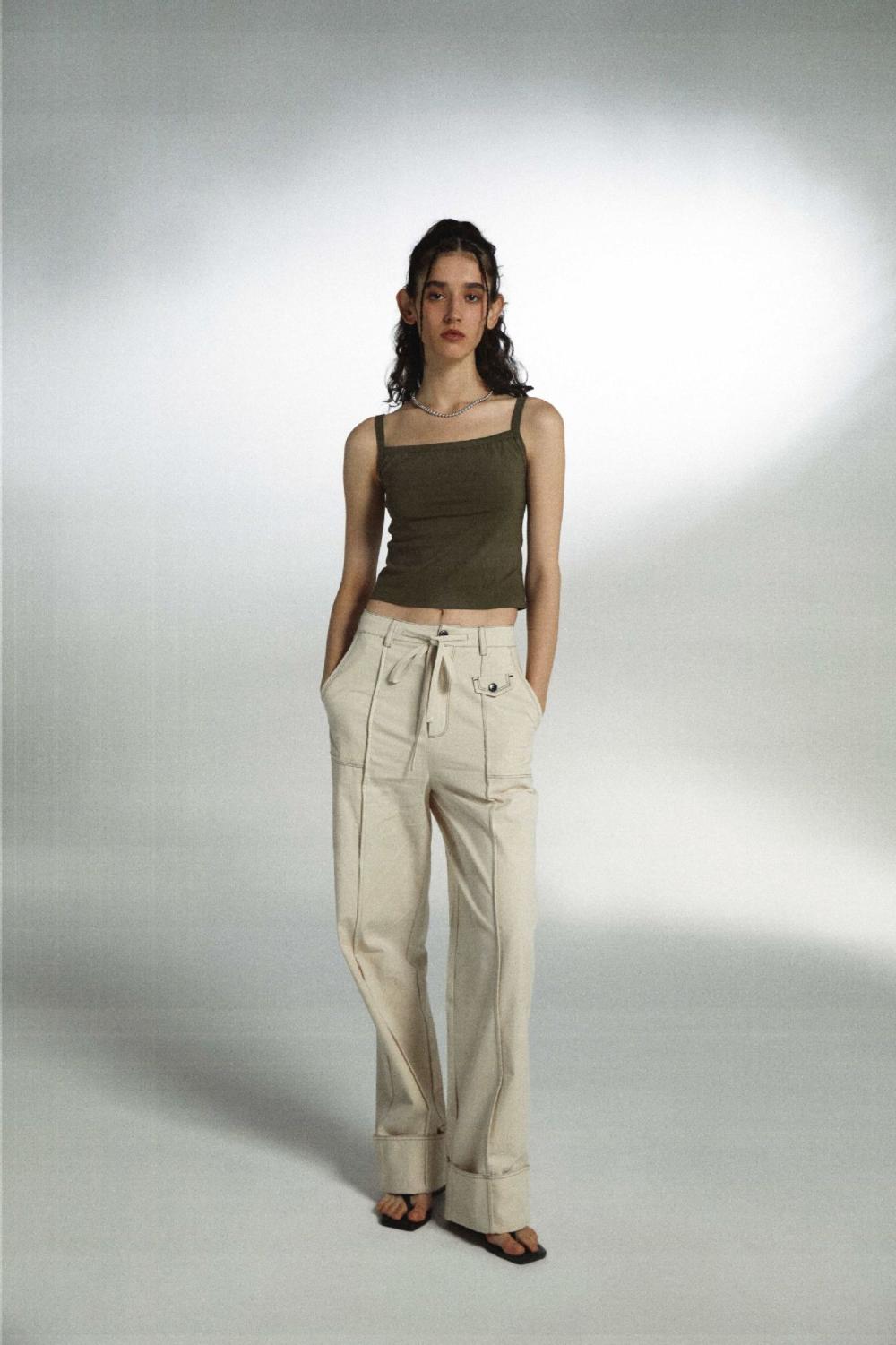 Womens Bottoms |  Paper-Bag Waist Relaxed Straight Leg Pants Bottoms Bottoms