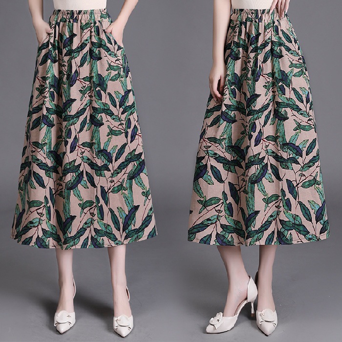 Womens Bottoms |  Pleated A-Aidan Branch Leaf Print Midi Skirt Bottoms Bottoms