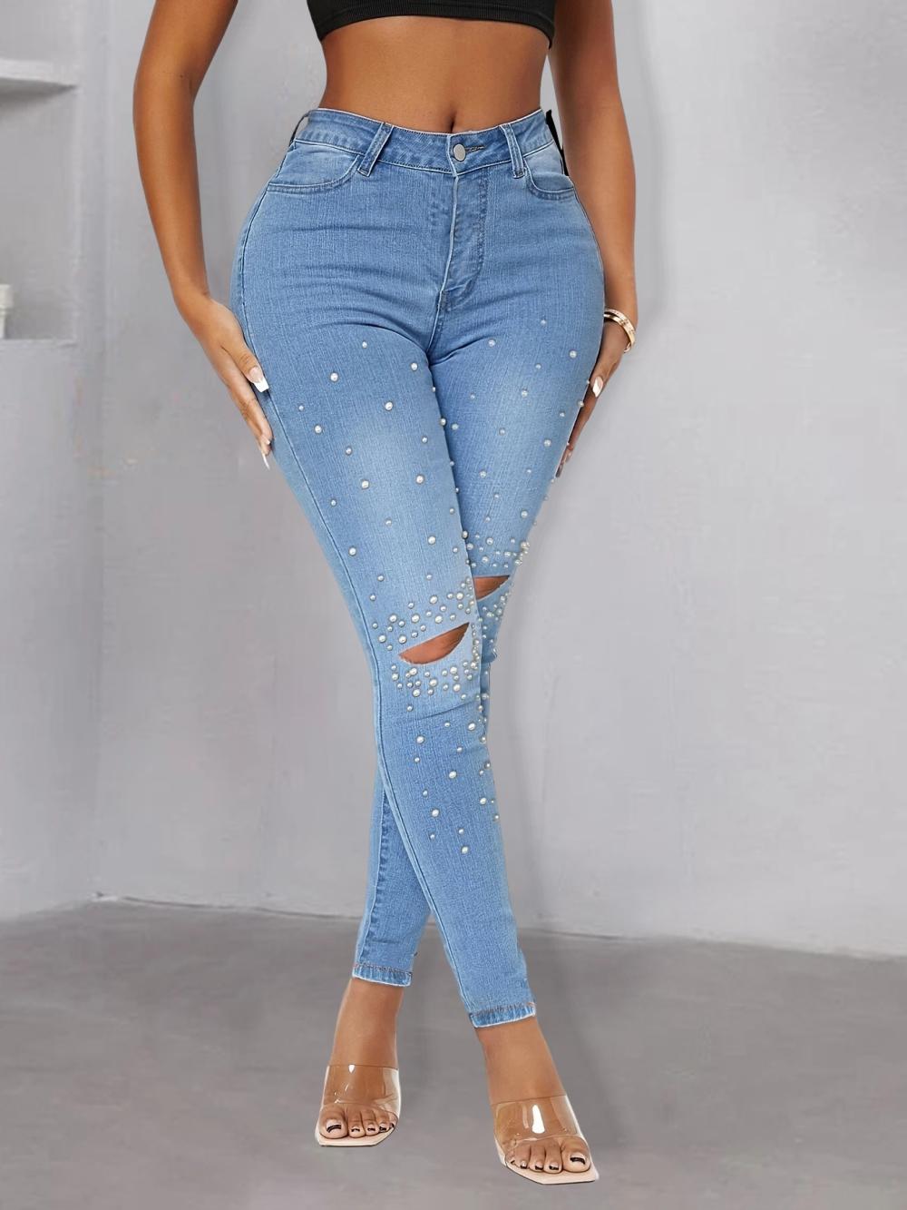 Womens Bottoms |  Plus High Rise Pearl Embellished Jeans Bottoms Bottoms