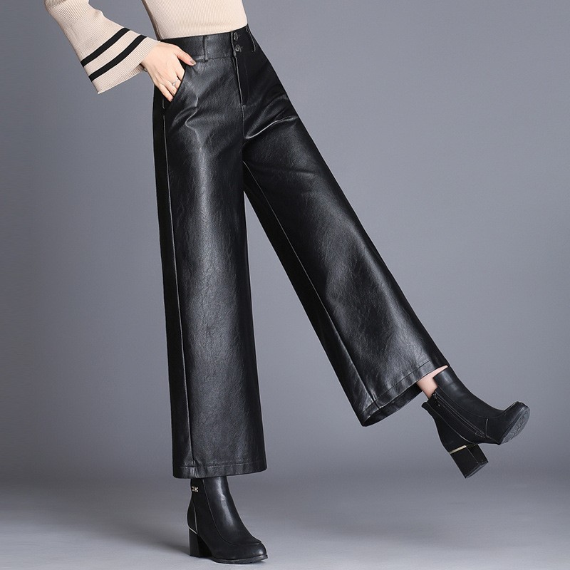 Womens Bottoms |  The Colette Metallic Vegan Leather Cropped Wide-Leg Pants Bottoms Bottoms