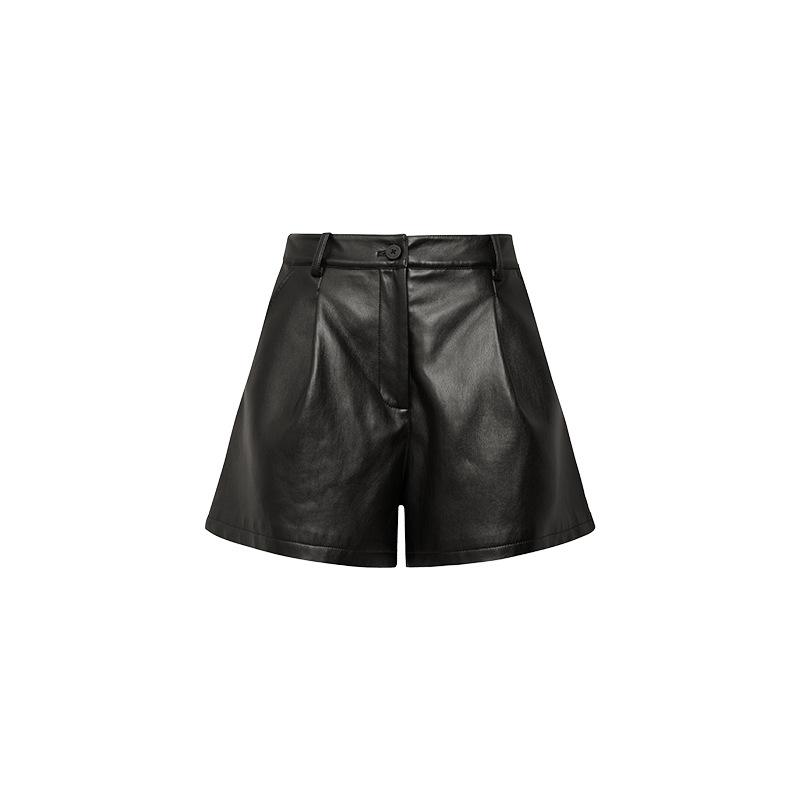 Womens Bottoms |  Vegan Leather Skirty Shorts Bottoms BLACK