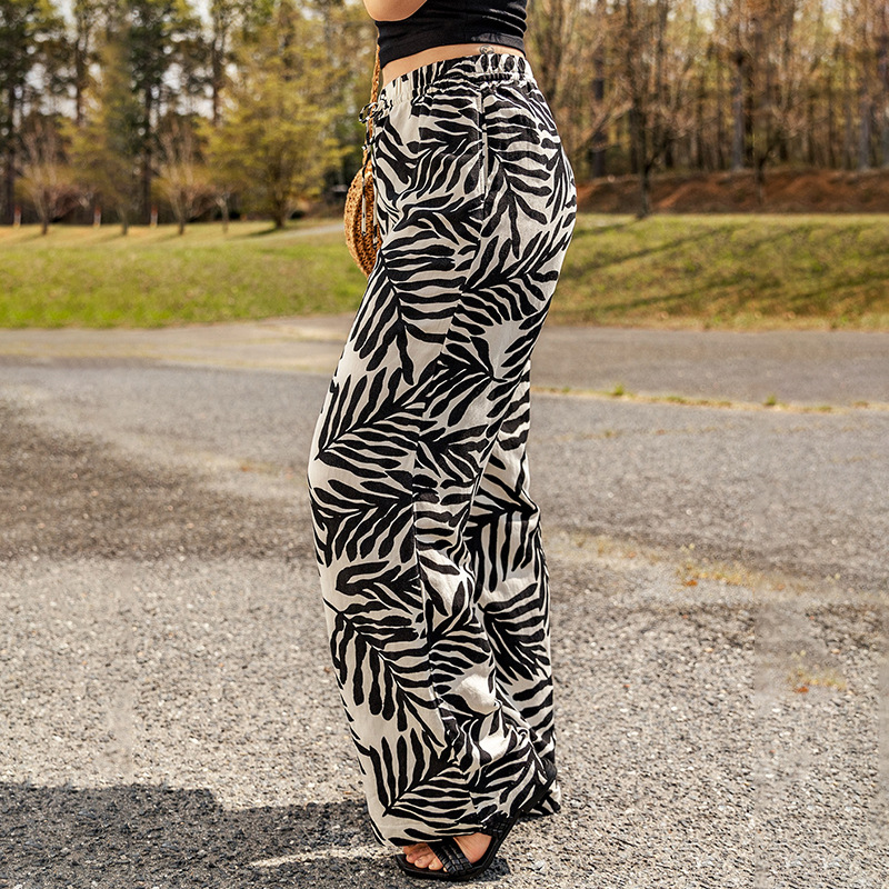 Womens Bottoms |  Wide-Leg Linen Pants Bottoms BLACK & WHITE