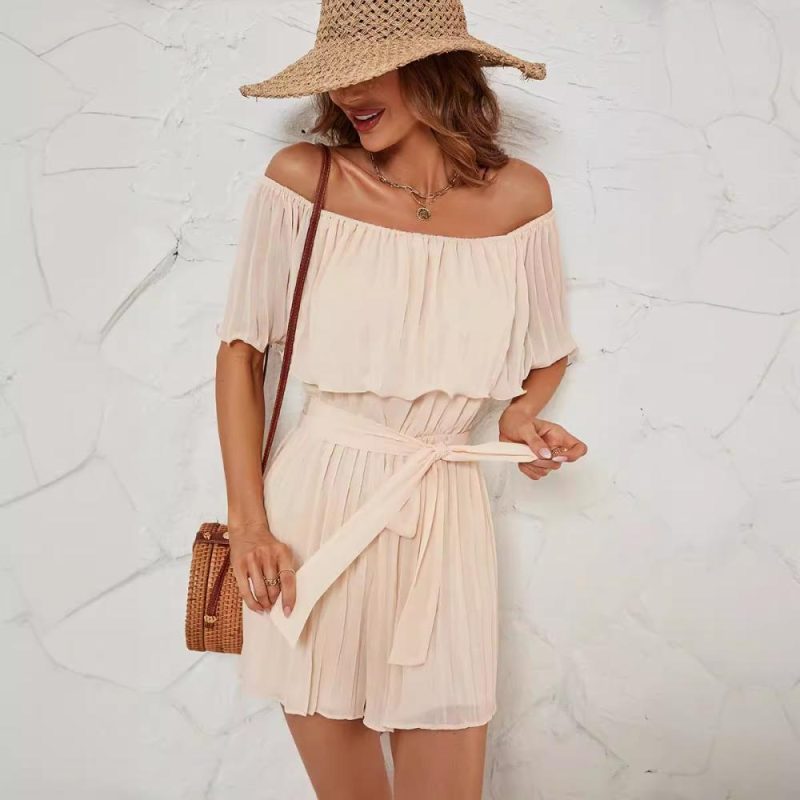 Womens Dresses & Jumpsuits |  Belted Square-Neck Poplin Romper Clothing Dresses & Jumpsuits