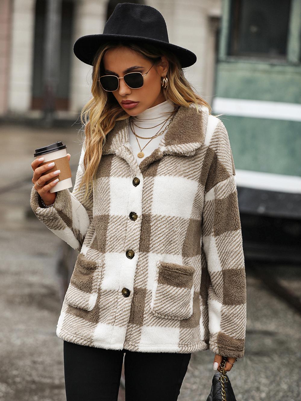 Womens Jackets + Coats |  Sherpa Plaid Shirt Jacket Clothing Jackets + Coats