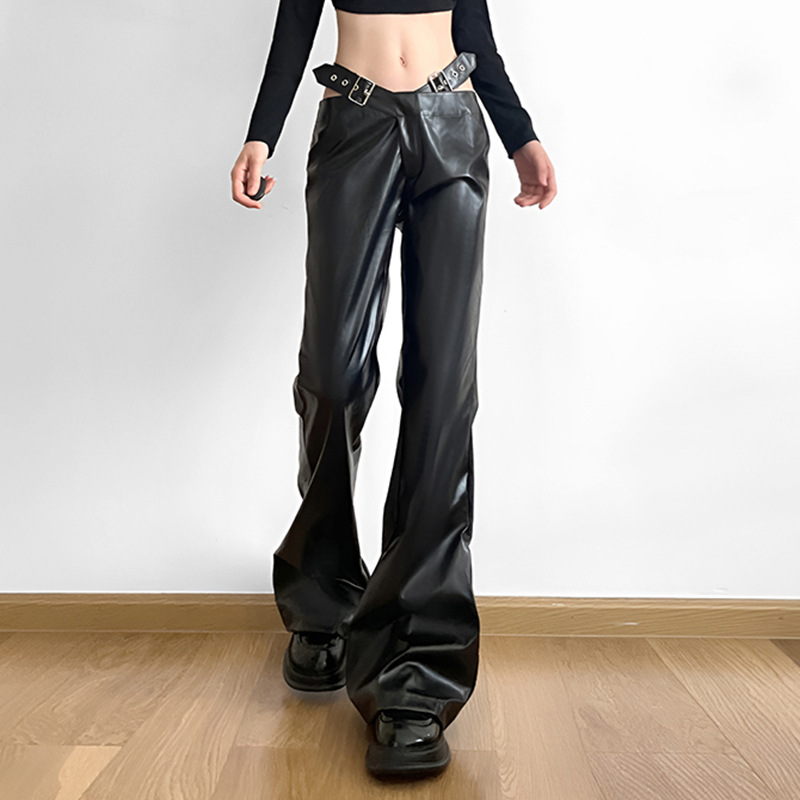 Womens Jeans |  Holly Flare Vegan Leather Pants Clothing BLACK