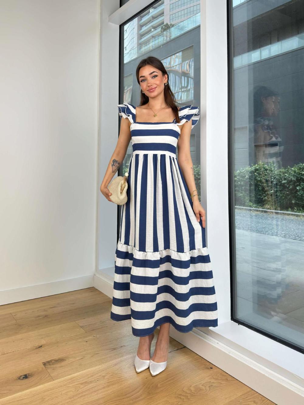 Womens Plus |  Ruffle Strap Maxi Striped Dress Clothing NAVY