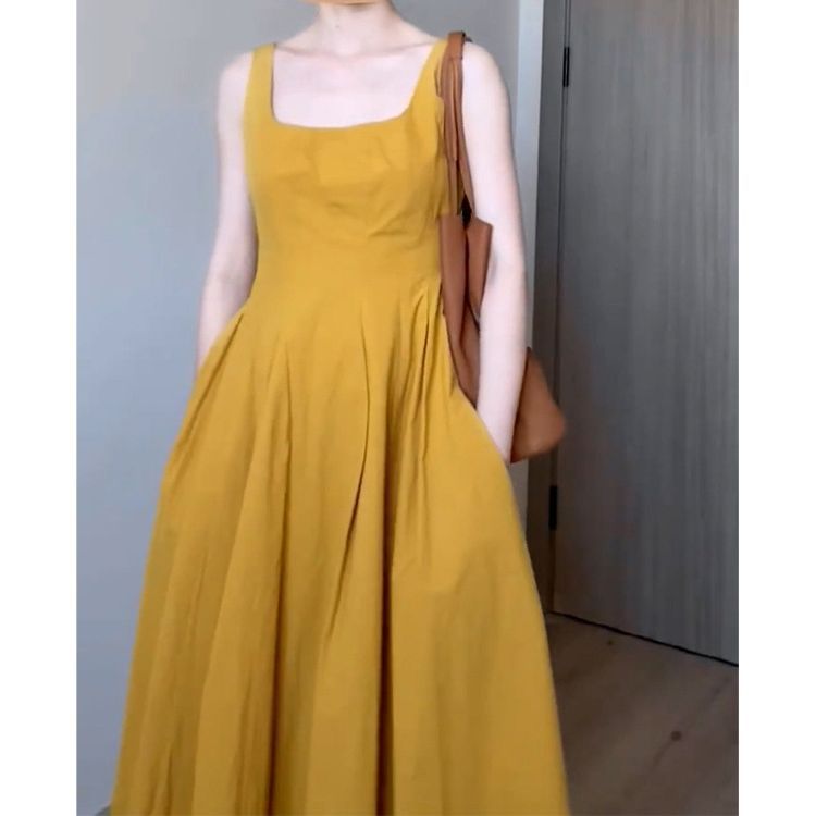 Womens Plus |  Sleeveless V-Neck Corset Midi Dress Clothing Dark Yellow