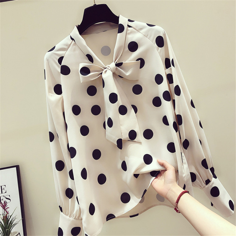 Womens Tops |  Bow Front Polka Dot Blouse Clothing BLACK & WHITE