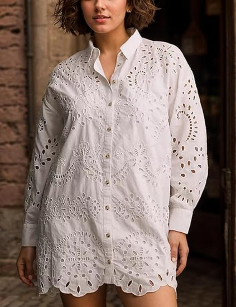 Womens Tops |  Cutwork Buttondown Blouse Clothing Tops