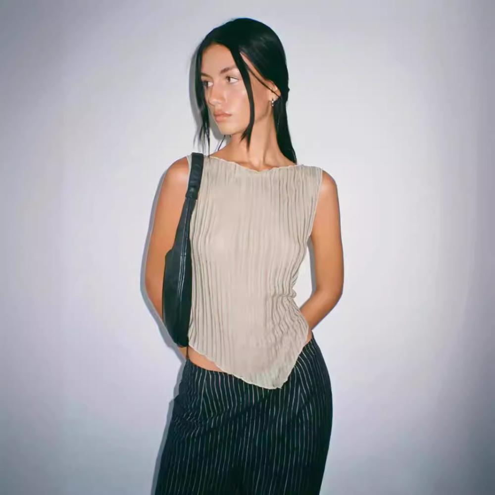 Womens Tops |  Pleated One-Shoulder Tank Clothing SILVER